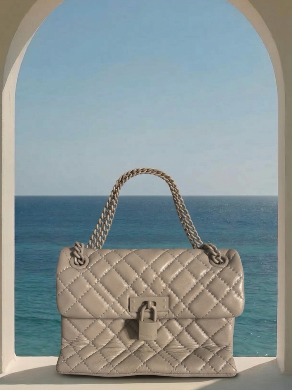 KURT GEIGER Quilted Chain-Handle Shoulder Bag in Taupe